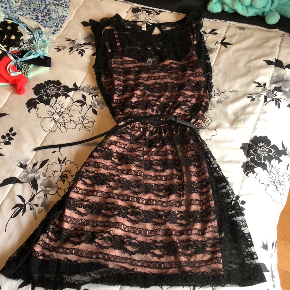Black and pink lace dress